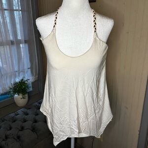 Sky Boho Flowy Tank Top XS Cream Braided Straps Open Back Festival Y2K